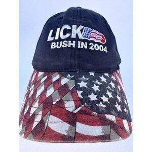 Historic Political LICK BUSH IN 2004 Democrat Hat Patriotic Blue Flag USED
